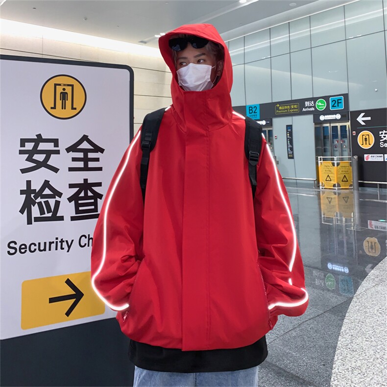 JK9009/P65春装新款现货中性风防水冲锋衣夹克男反光条大码外套男,男装夹克,电商A141