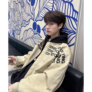 PU皮高质量 字母夹棉棒球服情侣夹克外套男 J81-常规P65 加棉P75图片