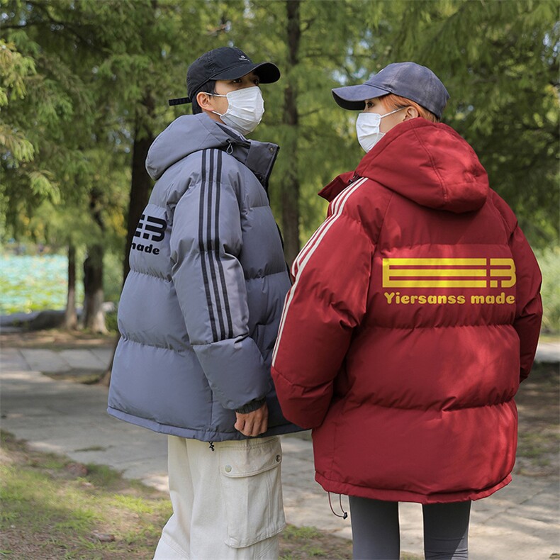 冬季拼三条杠面包服宽松情侣男女羽绒棉连帽棉衣C408M1245P100,男装棉衣,电商C408(原B339-1)