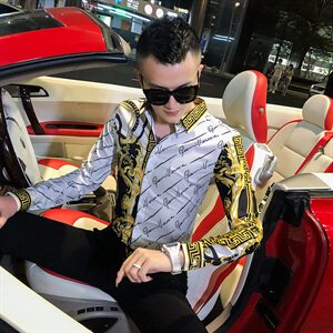 2021春秋衬衫社会男长袖上衣印花男装韩版修身四季潮流衬衣Q862-P55图片