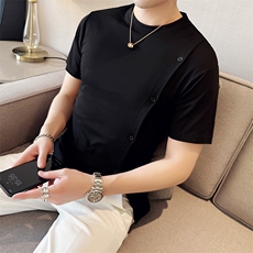 2024夏季新款修身圆领纽扣装饰纯色短袖T恤男555-45控59，男装T恤，电商D303