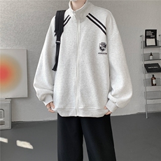 重磅条纹卫衣男开衫大码立领拼接上衣美式运动拉链外套JK5207/P65，女装短外套，电商B238