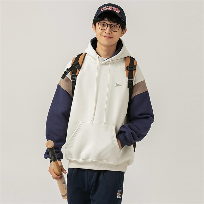 2026冬季新款男日系潮牌拼色宽松加绒加厚连帽卫衣WY560-F93,男装卫衣,电商A101（原外27）