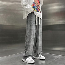 灰色休闲裤男秋季慵懒风垂坠高级感拖地裤复古扎染宽松显瘦弯刀裤，男装休闲裤，星座1008