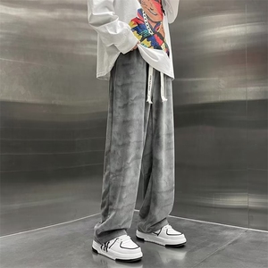 灰色休闲裤男秋季慵懒风垂坠高级感拖地裤复古扎染宽松显瘦弯刀裤图片