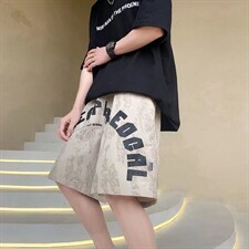 字母休闲短裤男高街ins夏季外穿薄款运动中裤D53P28，男装休闲裤，星座1116-2