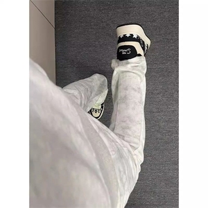 1506-1/K20971半松紧/P49脏脏扎染白色拼接牛仔裤男显瘦直筒微喇图片