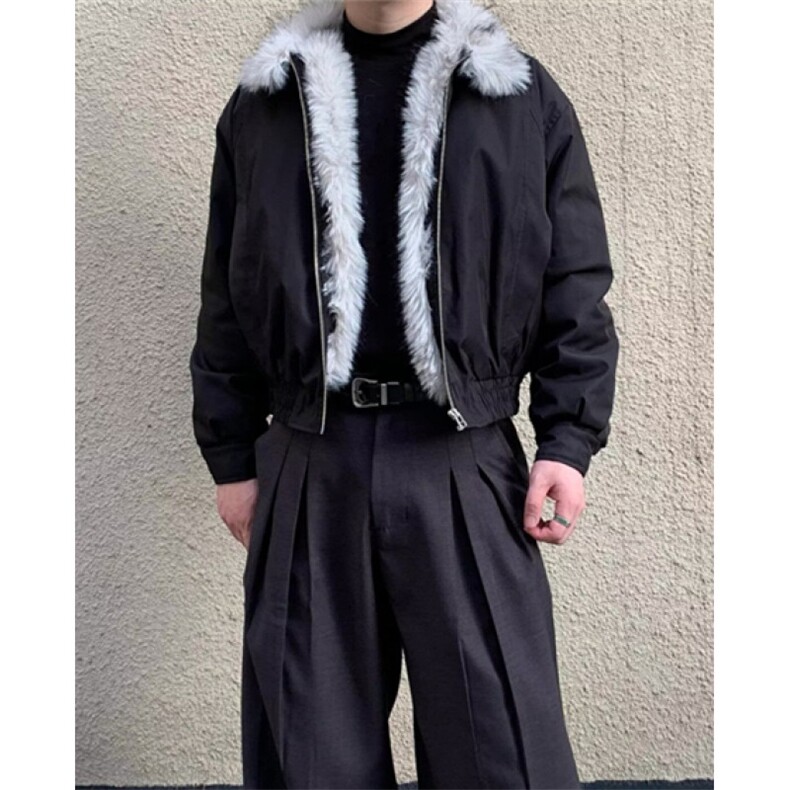 复古做旧座山雕加厚棉服男女宽松解构磨毛毛领立领外套M8892,男装棉衣,星座1116A（原606A-3）