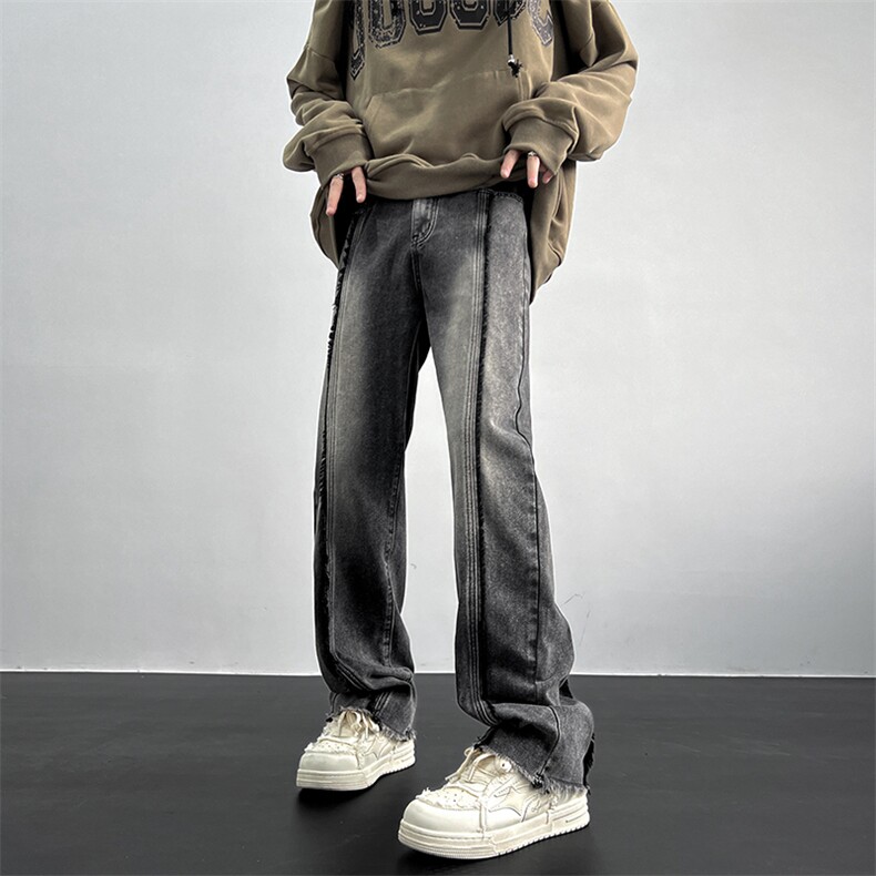 美式ins高街hiphop重工艺水洗毛边牛仔裤货号K712P65,男装牛仔裤,电商A063