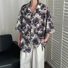 2025现货印花短袖衬衣男潮牌冰丝花衬衫A351-AC25602-p48控89，男装T恤，电商A351