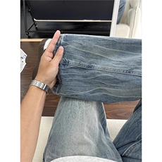 美式高街闪电纹水洗牛仔裤潮牌直筒cleanfit微喇长裤WL11366-P45，男装牛仔裤，星座1008