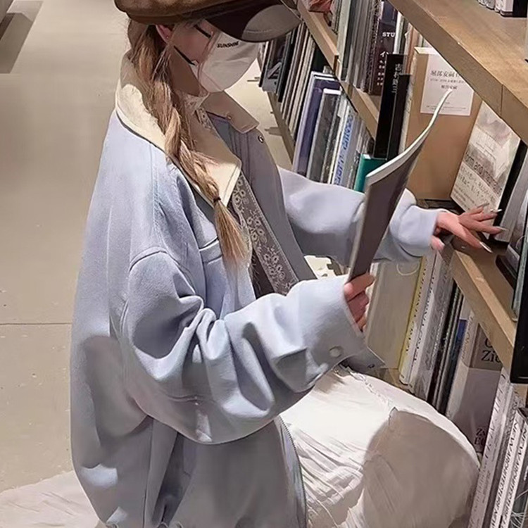 F241015-P78粉色翻领独特超好看外套新款美式复古棒球服休闲夹克,女装短外套,星座617A-2