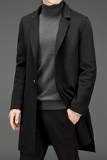 MJ2112秋冬男士中长款外套翻领休闲夹克双面尼外套大衣P255，男装毛呢大衣，电商B360