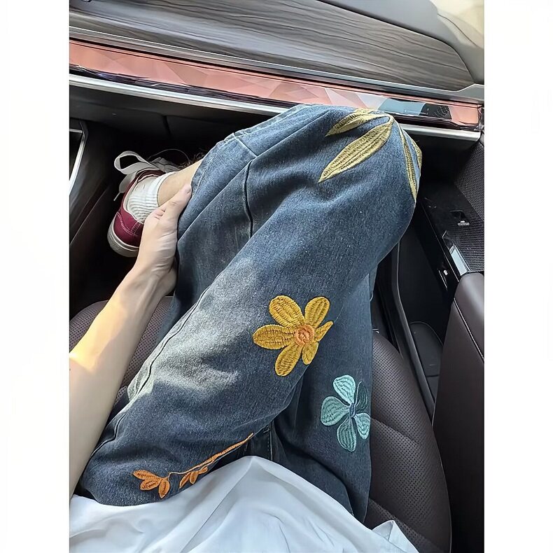 彩色豹纹拼皮十字架牛仔裤女春夏复古直筒洋气休闲裤N5663,男装皮裤,星座1116A（原606A-3）
