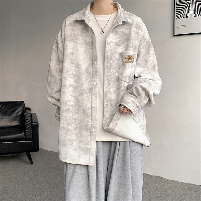 8XL-M秋冬款加绒加厚衬衫男做旧脏脏保暖外套大码衬衣CS29002P65,男装衬衫,电商B312