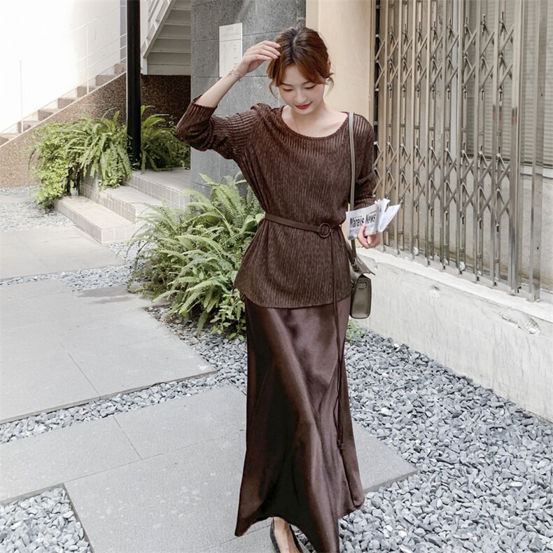 时尚气质优雅通勤百搭镂空罩衫+纯色吊带裙套装,女装套装/套裙,2B219