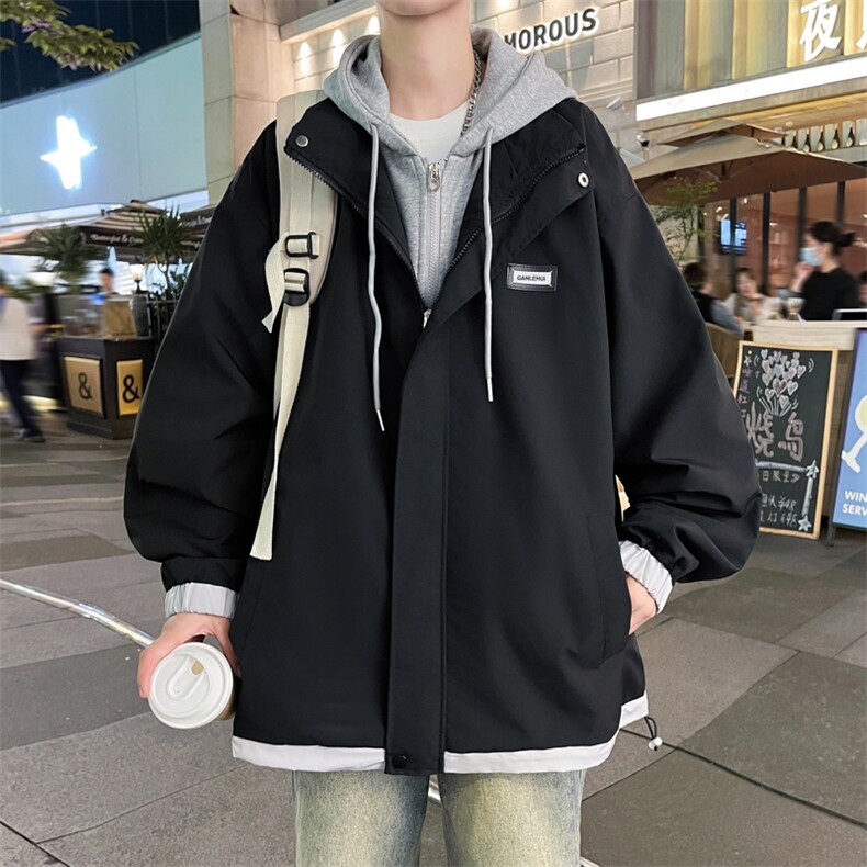 A965-P62假两件夹克外套男款日系复古潮牌宽松oversize连帽上衣,男装夹克,星座512-6