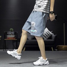 1港风休闲大码M-5XL运动5分裤原宿潮流五分裤男中裤7168P25控38，男装牛仔裤，星座226-2