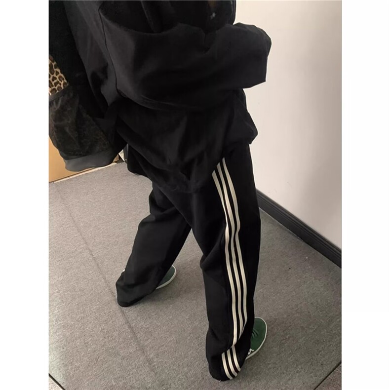 网络图，条纹运动美式新款休闲宽松直筒阔腿裤XZ302B-1-X19P38,男装休闲裤,星座302B-1