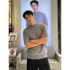 W508高质量常规针织衫短袖P35黑色灰色M到XXL网络图，男装T恤，星座506A