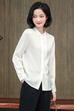 白色重磅真丝衬衫女长袖2025春装新款气质压褶职业百搭桑蚕丝上衣，女装衬衫，阿舍尔精品