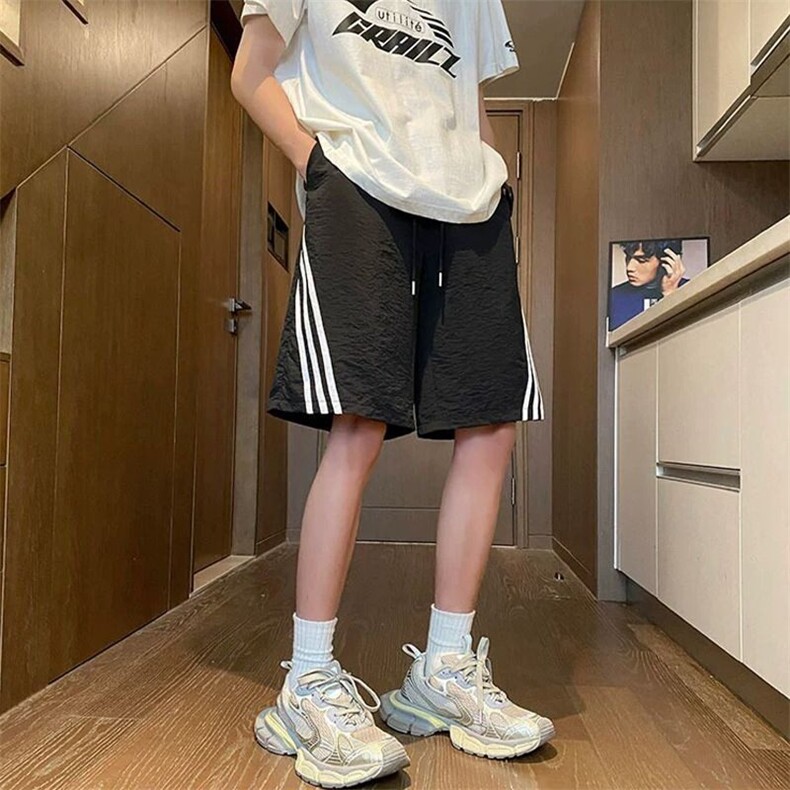 美式速干冰丝条纹短裤男夏季潮牌高街薄款五分裤速干宽松休闲裤子,男装休闲裤,星座218-1（原230）