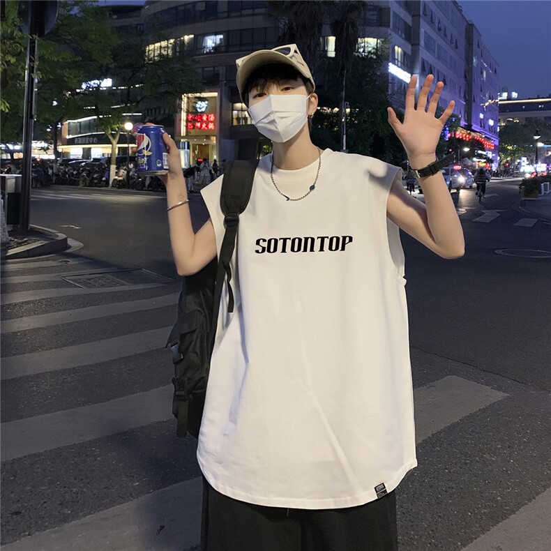 2025夏季新款简约英文字母印花宽松男士无袖T恤背心B05/P20控29,男装背心/马甲,电商A148