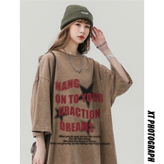 中性风23新款夏季做旧水洗百搭圆领100棉短袖T恤DT1012P38控58，男装T恤，A247A