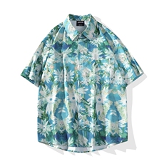 好品质冰丝垂感满花衬衫男生短袖港风衬衣CS7107P35控58，男装T恤，电商B413-1