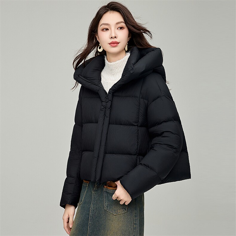 泡芙羽绒服女短款2024冬季新款宽松休闲90白鸭绒加厚黑色外套,女装羽绒服,阿舍尔精品
