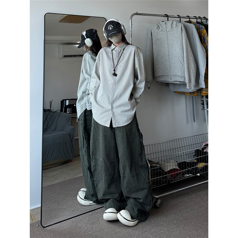 高品质牛仔条纹衬衫潮牌长袖衬衣潮流宽松休闲外套CS017-P30,男装衬衫,星座301C-5