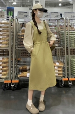 背带裙俩件套装女2025新款春秋新款长袖收腰显瘦气质减龄连衣裙子，女装套装/套裙，浙宝285（原212）