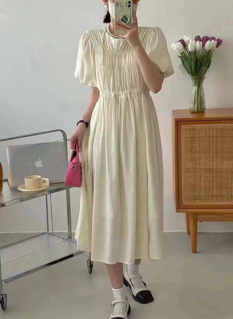 【DAVIDA】韩系圆领泡泡袖收腰连衣裙，女装连衣裙，DAVIDA