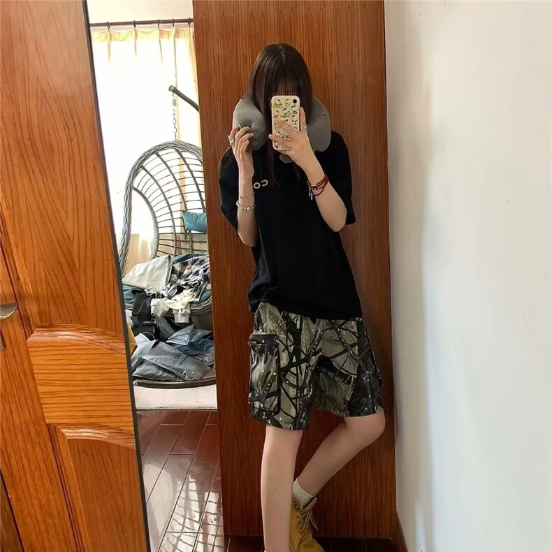 廓形立体口袋美式过膝树枝印花五分裤休闲短裤DA82,男装牛仔裤,星座1116A（原606A-3）