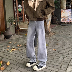 水泥灰牛仔裤男春秋新款宽松水洗做旧百搭直筒长裤子NG49，男装牛仔裤，星座1116A-1（原606A）