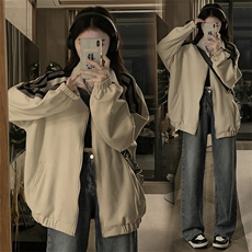条纹麂皮绒外套女2025年春款立领开衫宽松夹克女C797-P100，男装夹克，星座911-2(原星座613-2）