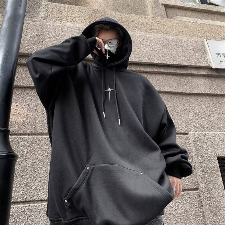 假两件连帽卫衣男2025春季新款潮牌高街美式半拉链外套WB425-P36,男装卫衣,星座412-2