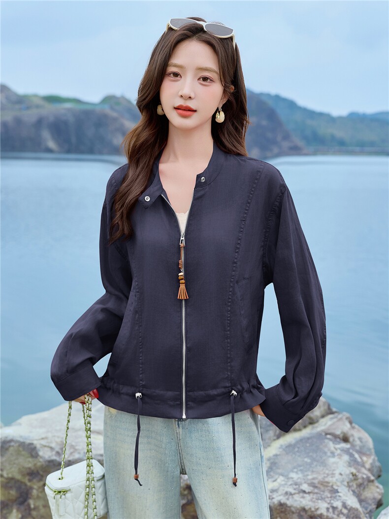 2026年夏季新款薄款防晒衣休闲苎麻长袖外套女,女装防晒衣,美沁