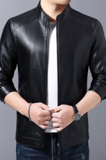 2023秋冬季新款休闲休闲男士皮衣中年男装立领纯色免烫上衣外套，男装皮衣，电商B212（原钱塘6029）
