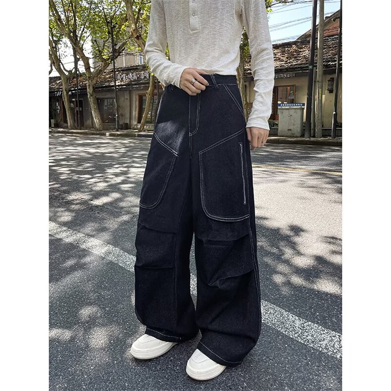 【008】多口袋工装牛仔裤男宽松休闲直筒阔腿裤A079-B385-P52,男装牛仔裤,电商A079