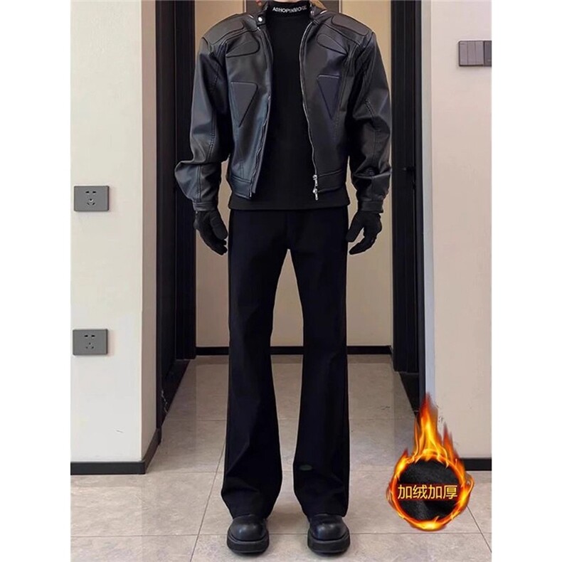 弯刀微喇西裤男女款秋冬加绒黑色显瘦裤子高个子休闲直筒裤XK533，男装西裤，星座601-1