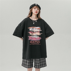 中性风夏季油画复古印花圆领时尚纯棉百搭短袖T恤T1143P25控38，男装T恤，A247A