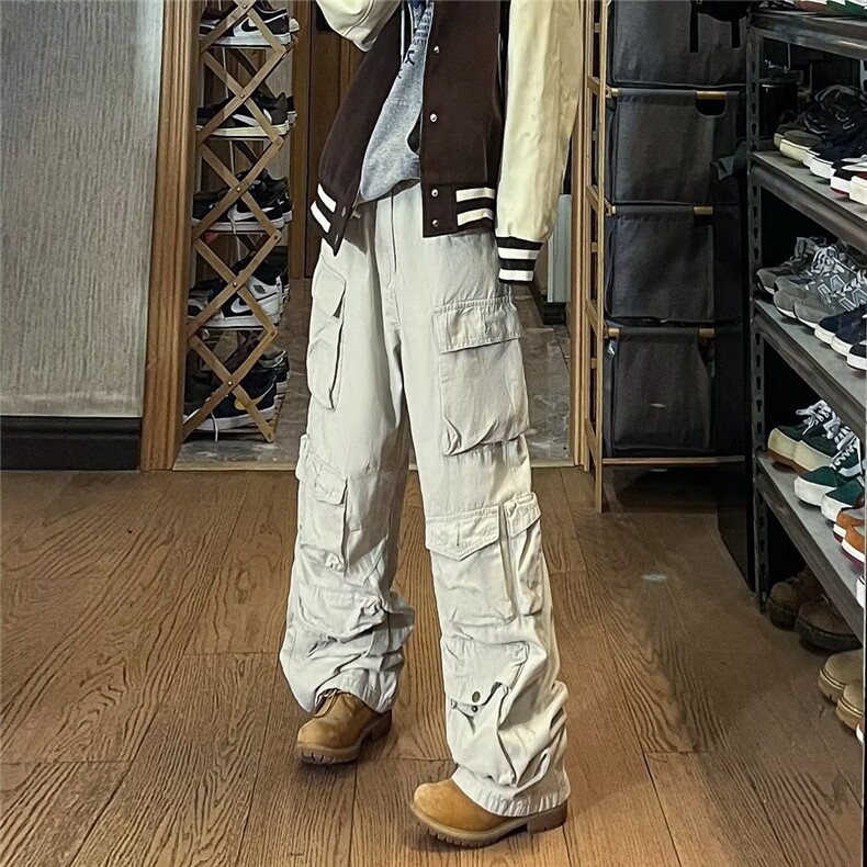 欧美街头hiphop工装裤男春秋潮牌嘻哈多口袋休闲裤宽松直筒拖地裤图片