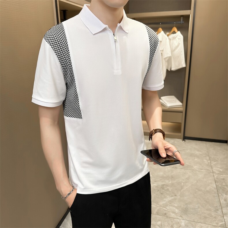 2024夏季新款创意拼接宽松圆领短袖T恤POLO衫男3320-p58控78,男装Polo衫,电商D303