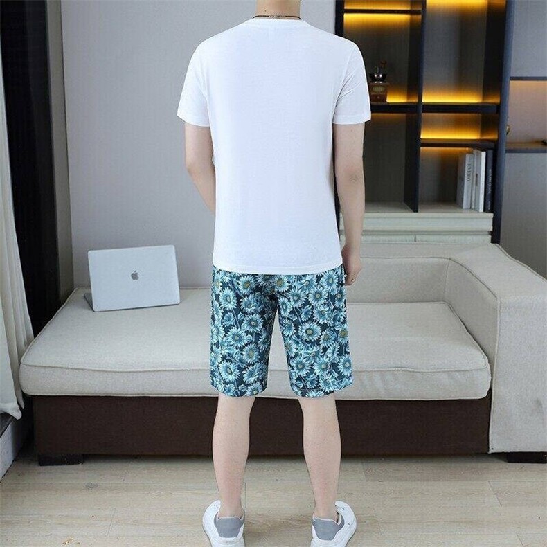 25362-P65夏季休闲T恤短裤男两件套欧货潮牌修身圆领短袖T恤套装,男装休闲套装,电商D310B-1