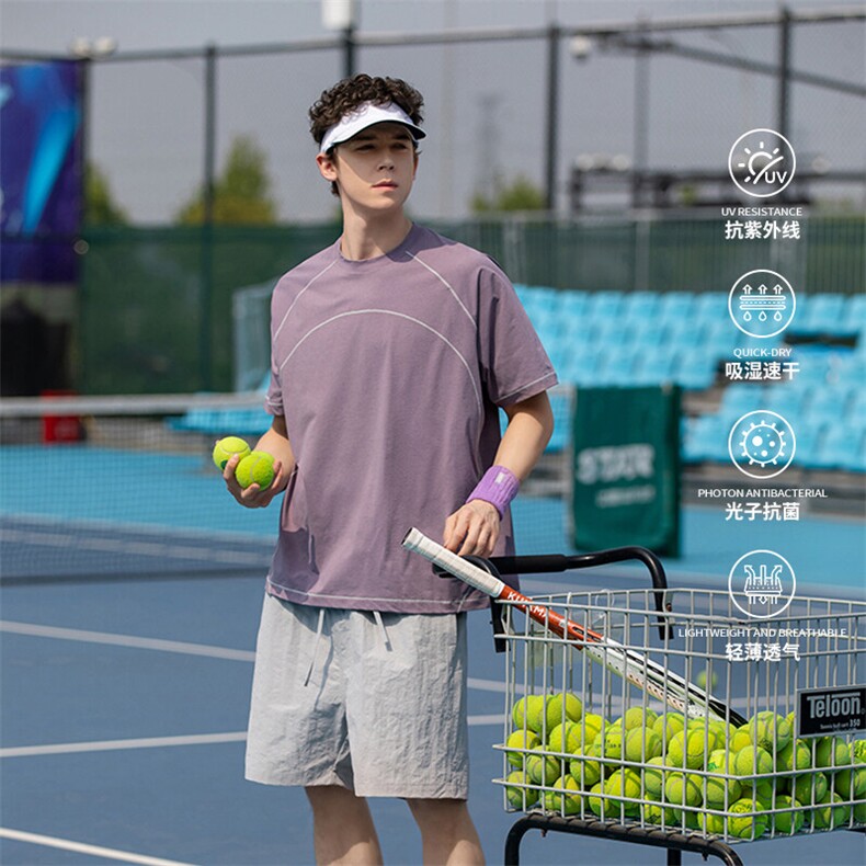 城市运动速干T恤休闲简约撞色线条高弹健身球衣户外防晒抗菌Y532，女装T恤，星座112C