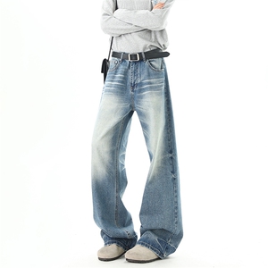 现货01 美式高街浅蓝色牛仔男潮牌直筒裤 XZ211-1-K2587-P60 控88图片