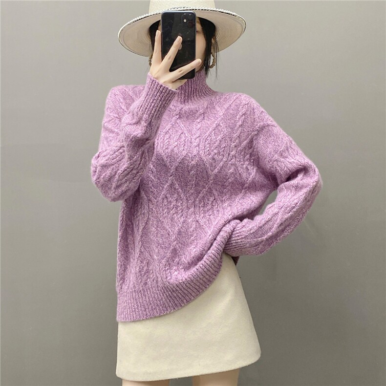 2025半高领菱形针织衫百搭简约，女装针织衫/毛衣，织绒羊
