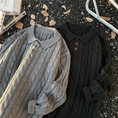港风秋冬款男polo领麻花毛衣宽松针织衫外套MA11P50，男装针织衫/毛衣，星座1013-1