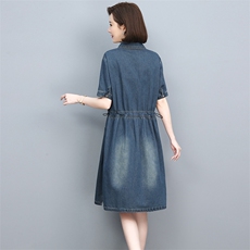 2022夏季新款时尚气质翻领收腰显瘦休闲舒适牛仔连衣裙，女装牛仔裙，忆绮罗
